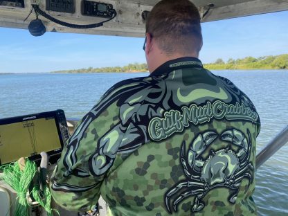 "Gulf Mud Crabbers" Fishing Shirt (Green) - Image 6