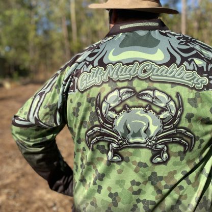 "Gulf Mud Crabbers" Fishing Shirt (Green) - Image 7
