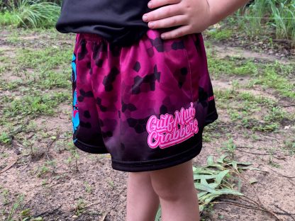 "Gulf Mud Crabbers" Footy Shorts (Pink/Blue) - Image 9
