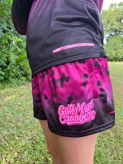 "Gulf Mud Crabbers" Footy Shorts (Pink/Blue) - Image 3