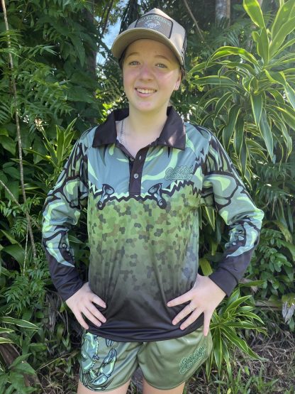 "Gulf Mud Crabbers" Fishing Shirt (Green) - Image 8