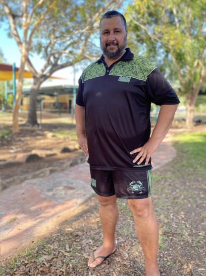 "Gulf Mud Crabbers" Footy Shorts (Black) - Image 3