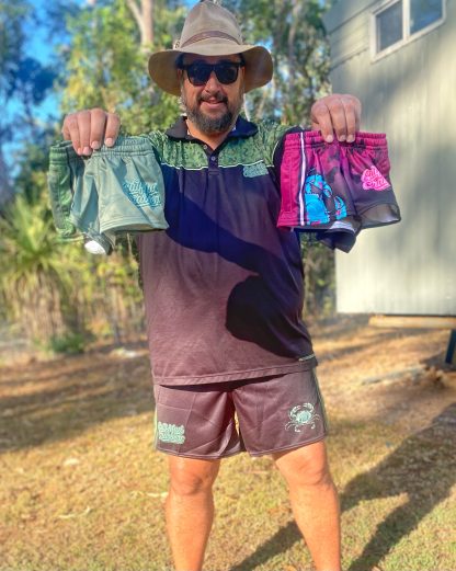 "Gulf Mud Crabbers" Footy Shorts (Pink/Blue) - Image 10